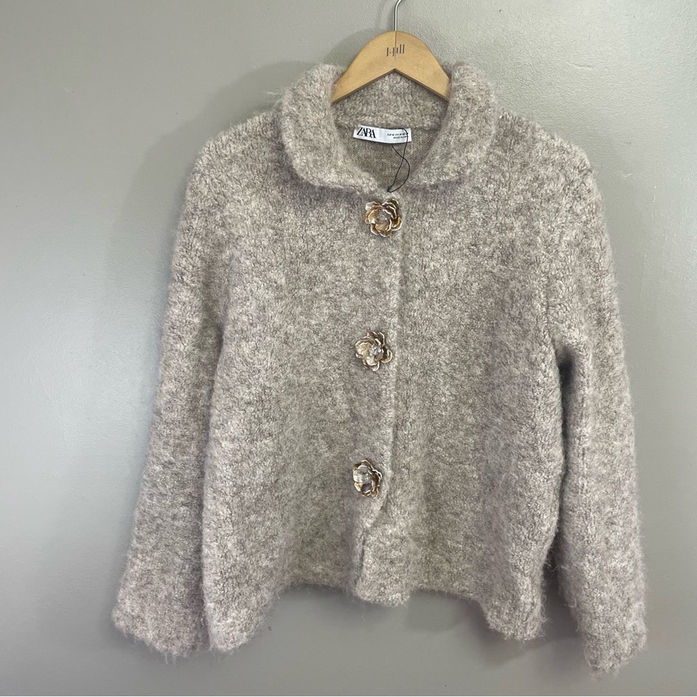 Zara Beige Fuzzy Cardigan